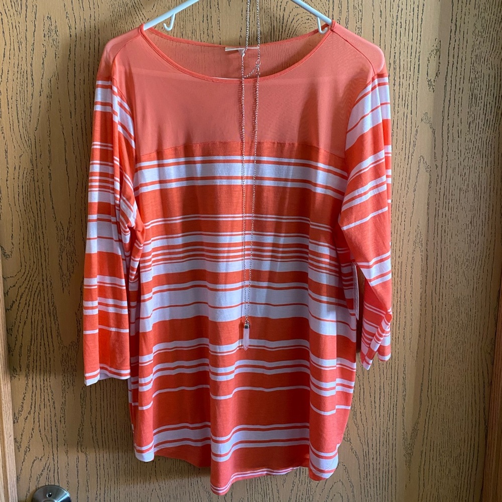 NWT Bobbie B Brooks Striped Top With Necklace, Size 1X